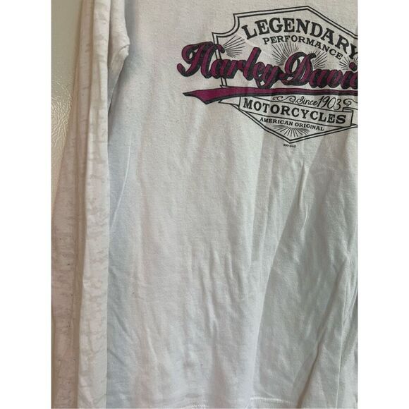 Harley Davidson White Long Sleeve Shirt Woman’s Size Medium- Flaws/Marks/Bally - Picture 2 of 13